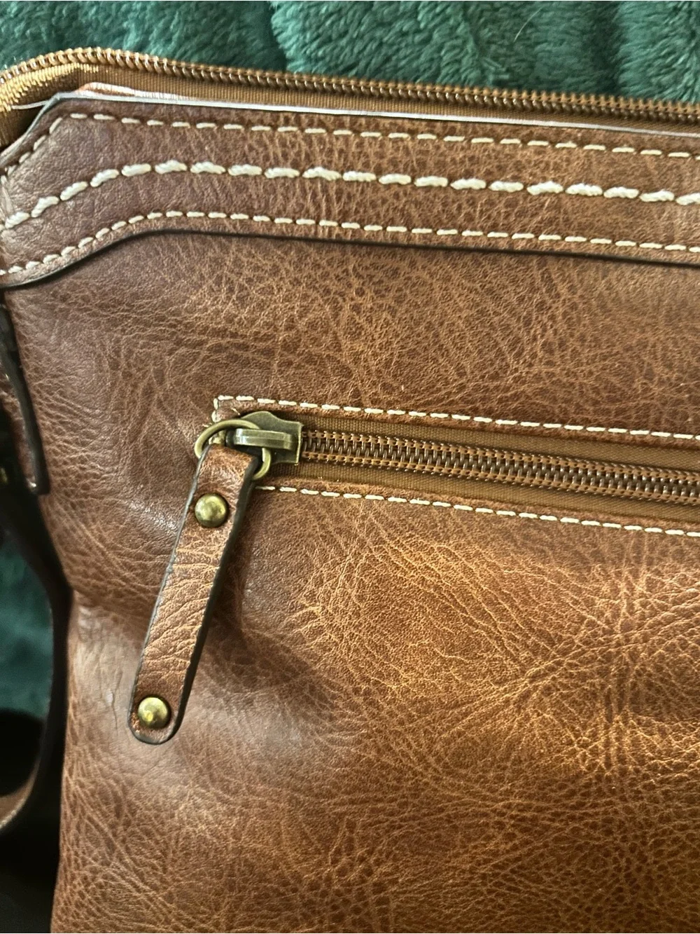 b.o.c. Brown Woven Leather Crossbody Bag with Brass Accents